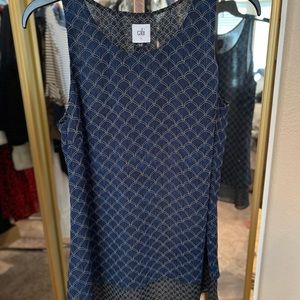 Cabi Blue Scallop Layered Hem Top Size S
